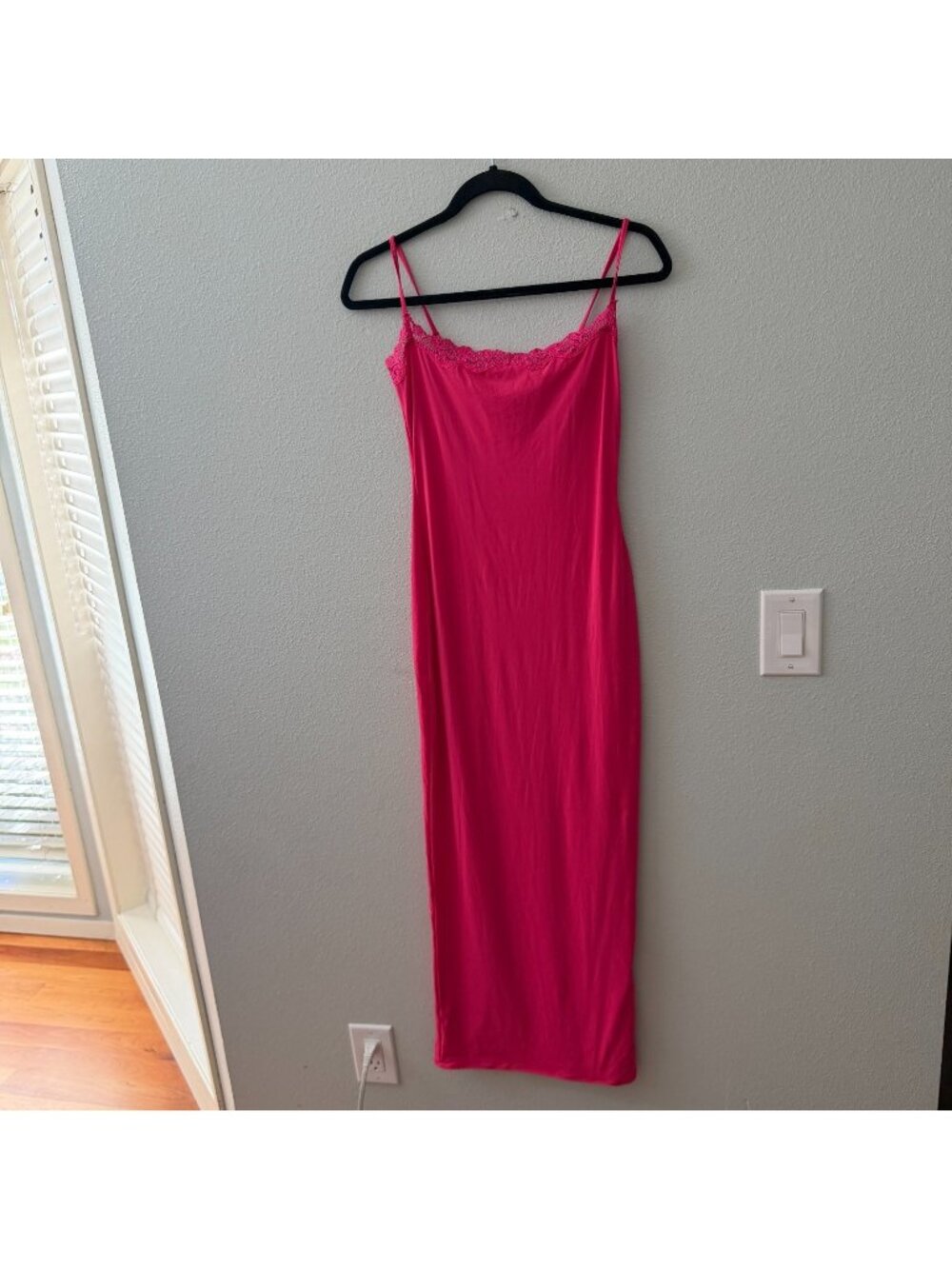 Skims FIts Everybody Lace Trimmed Stretch Slip Dress Maxi Long MEDIUM Pink